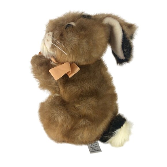 Dakin Brown Real Bunny Sitting Vintage Easter Plush Stuffed Animal Bow 12" - Picture 4 of 15